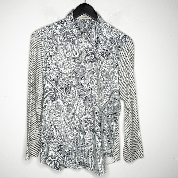 Etro Milano Paisley Print Cotton Button Down Shirt White Black SLIM FIT 42 IT